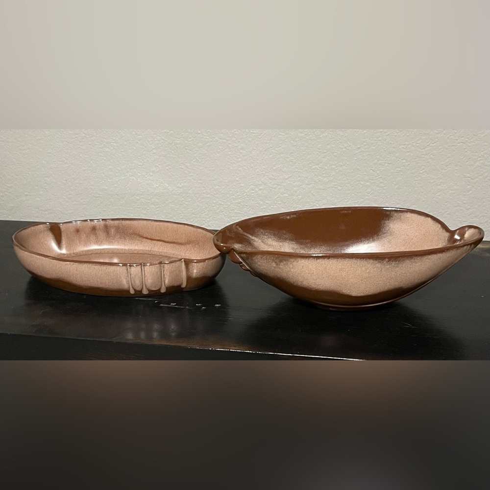 Frankoma Set of Two Plainsman Brown & Cream Pottery Bowls